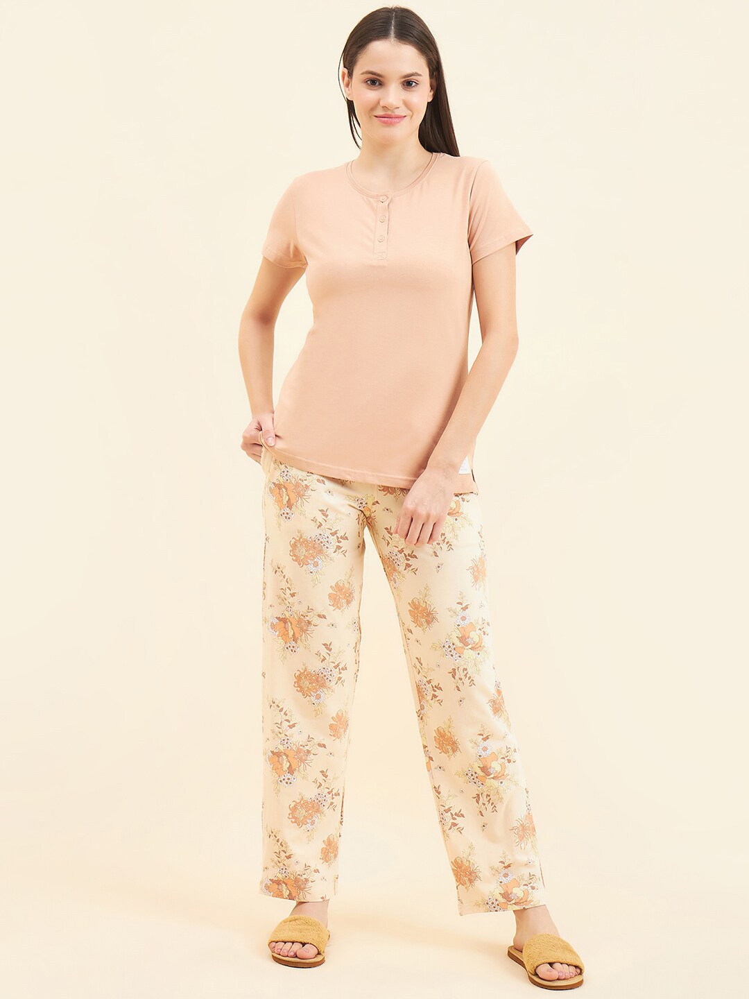 

Sweet Dreams Beige-Coloured Printed Top With Pyjamas