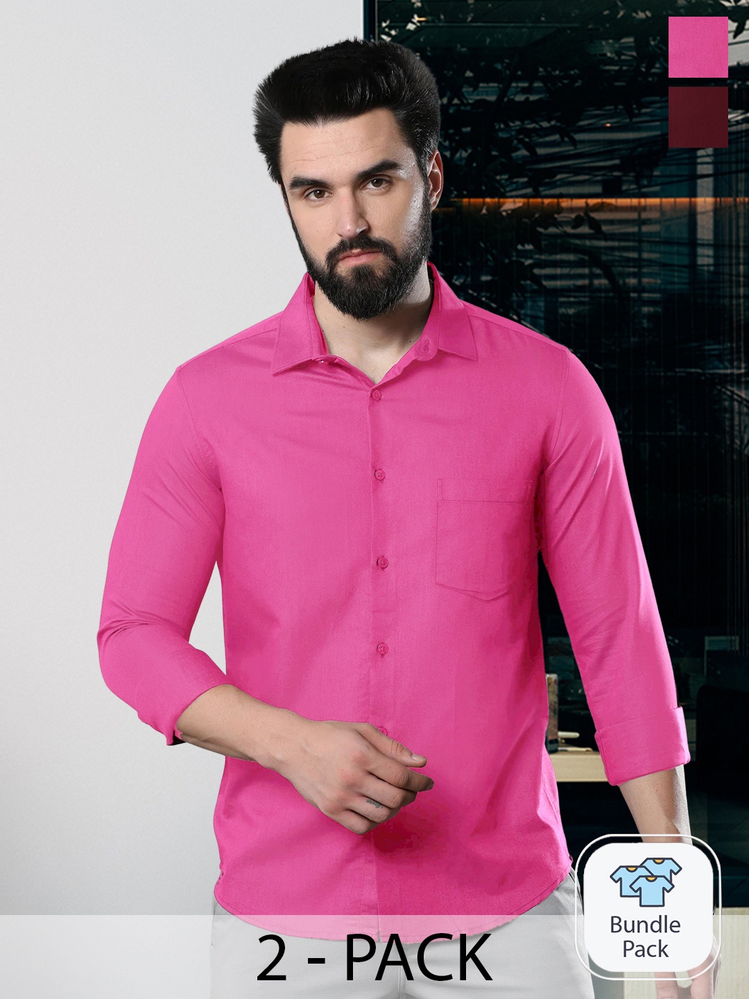 

Tee Projekt Pack Of 2 Standard Fit Cotton Casual Shirts, Pink