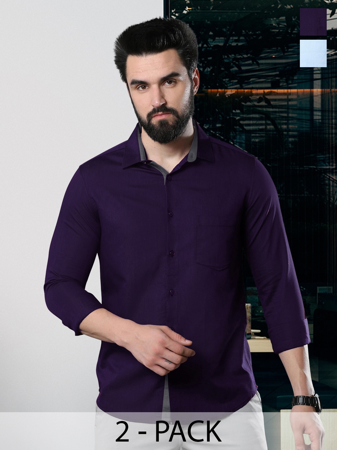 

Tee Projekt Pack Of 2 Standard Fit Cotton Casual Shirts, Navy blue