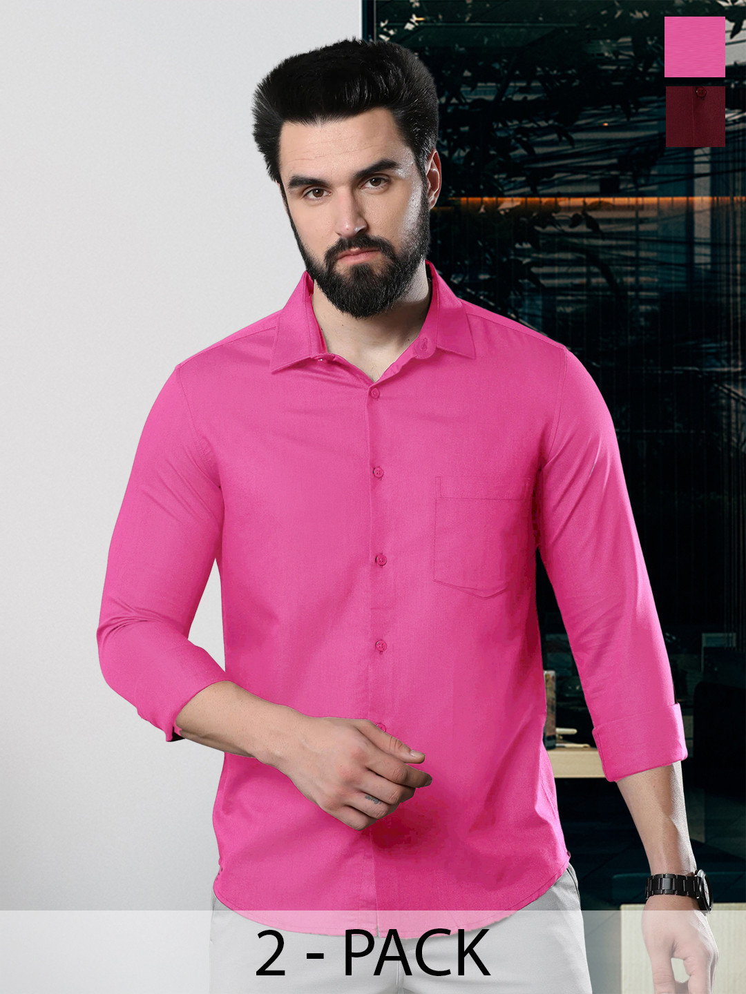 

Tee Projekt Pack Of 2 Standard Fit Cotton Casual Shirts, Pink