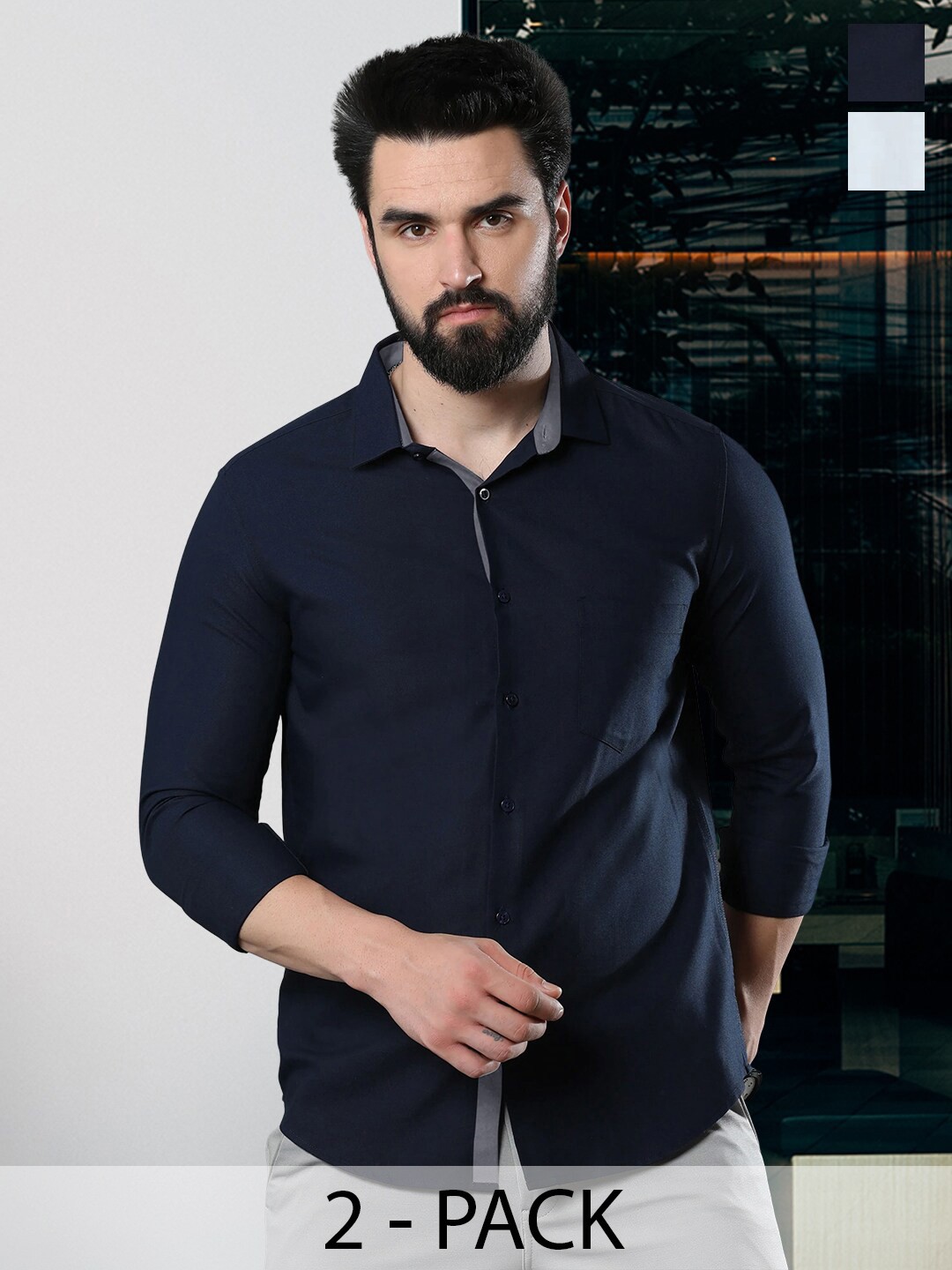 

Tee Projekt Standard Pack of 2 Spread Collar Long Sleeves Cotton Formal Shirt, Black