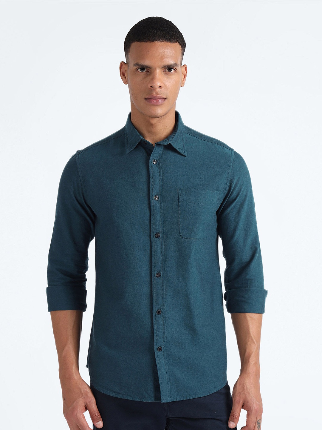 

Flying Machine Slim Fit Opaque Cotton Casual Shirt, Blue