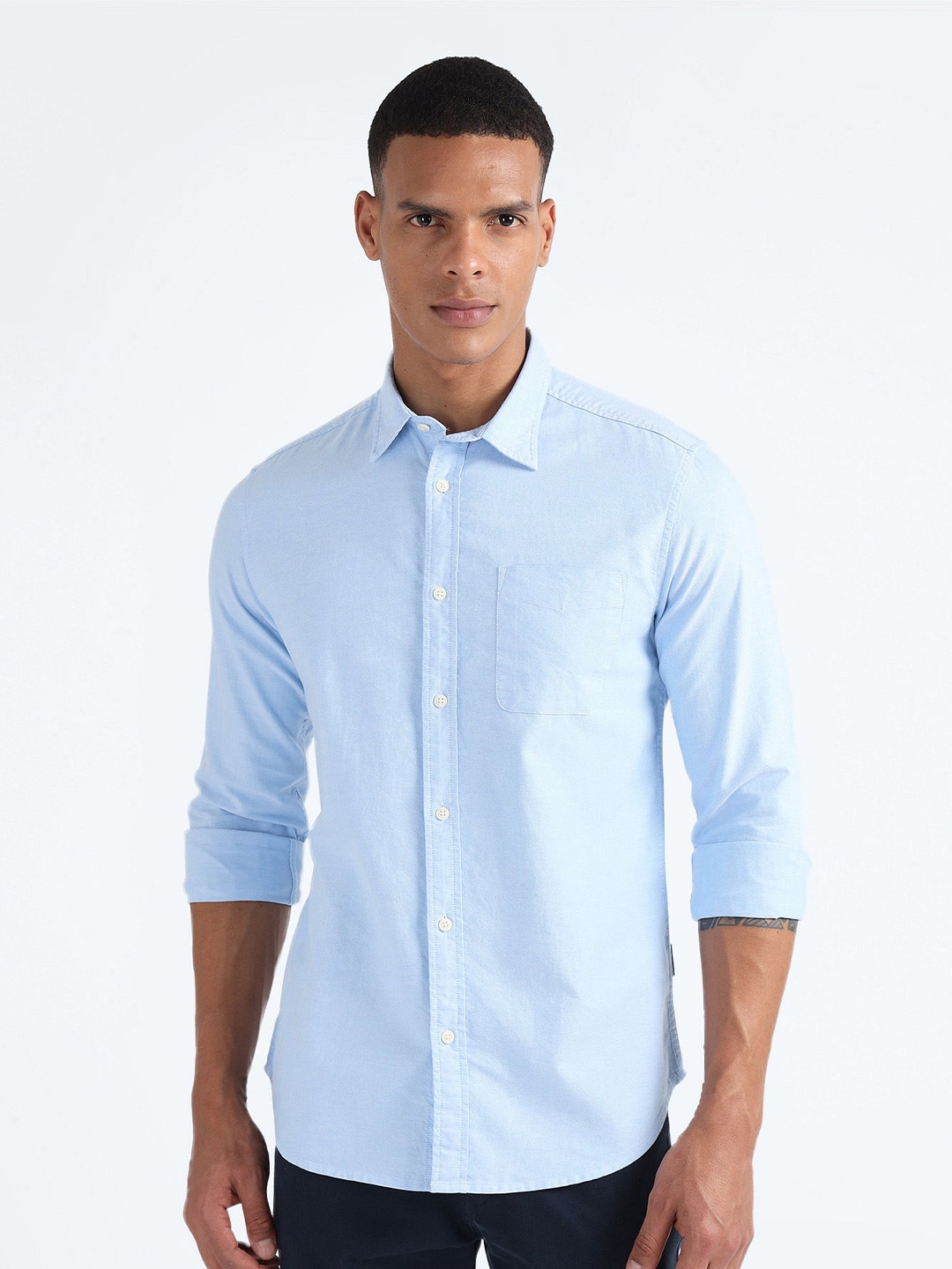 

Flying Machine Slim Fit Opaque Cotton Casual Shirt, Blue