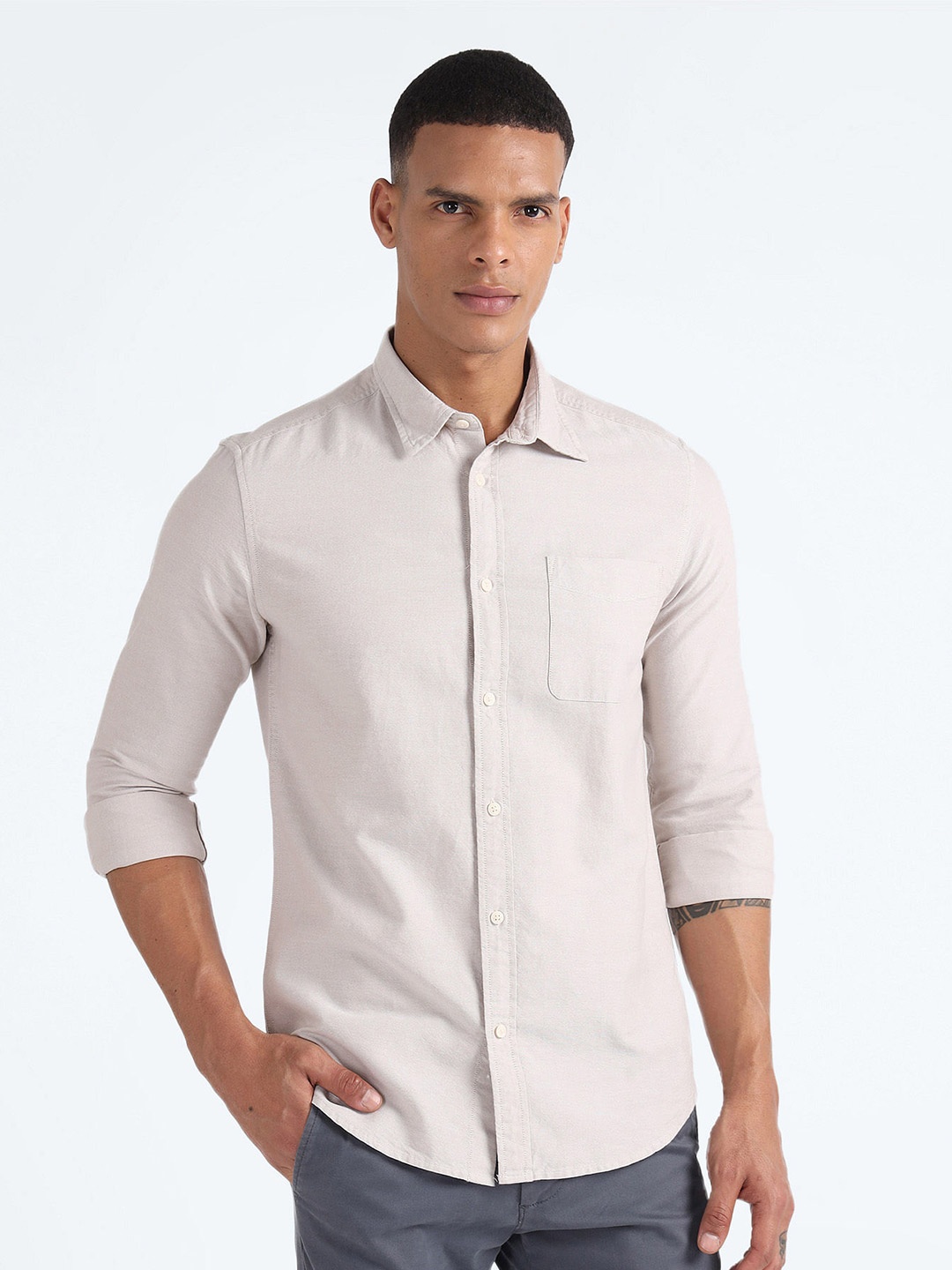 

Flying Machine Slim Fit Oxford Cotton Casual Shirt, Beige