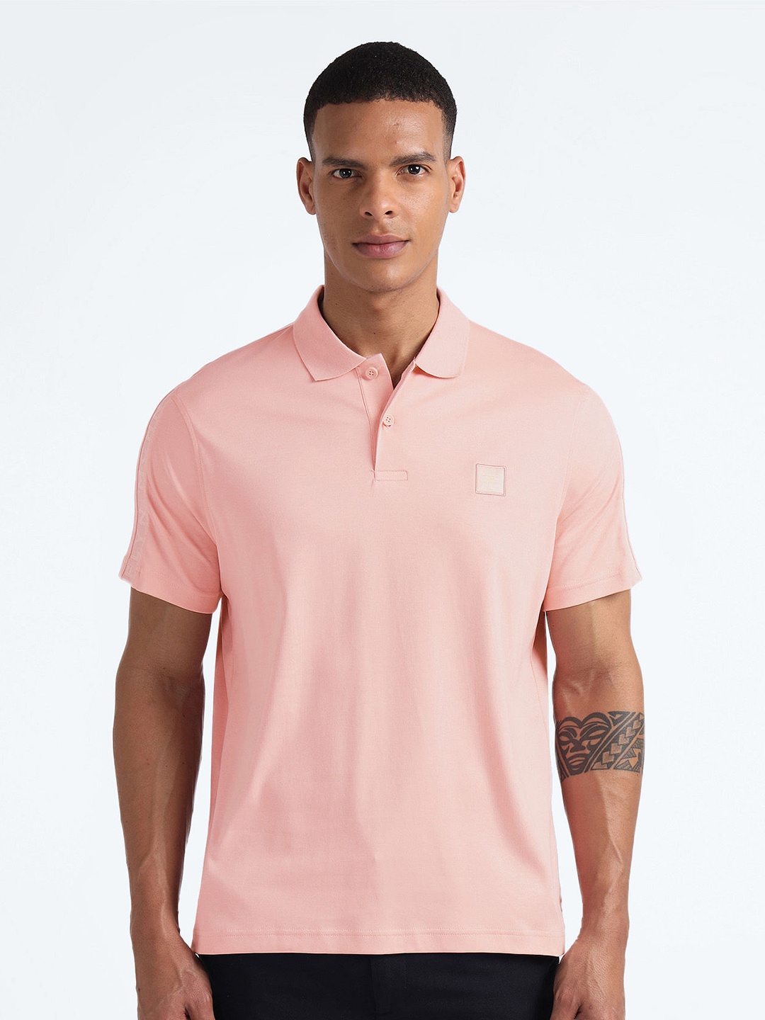 

Flying Machine Cotton Polo Collar Short Sleeves Pockets Casual T-shirt, Pink