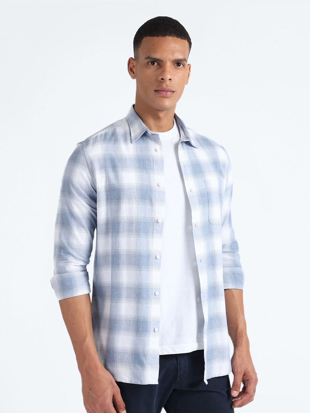 

Flying Machine Slim Fit Opaque Checked Cotton Casual Shirt, Blue