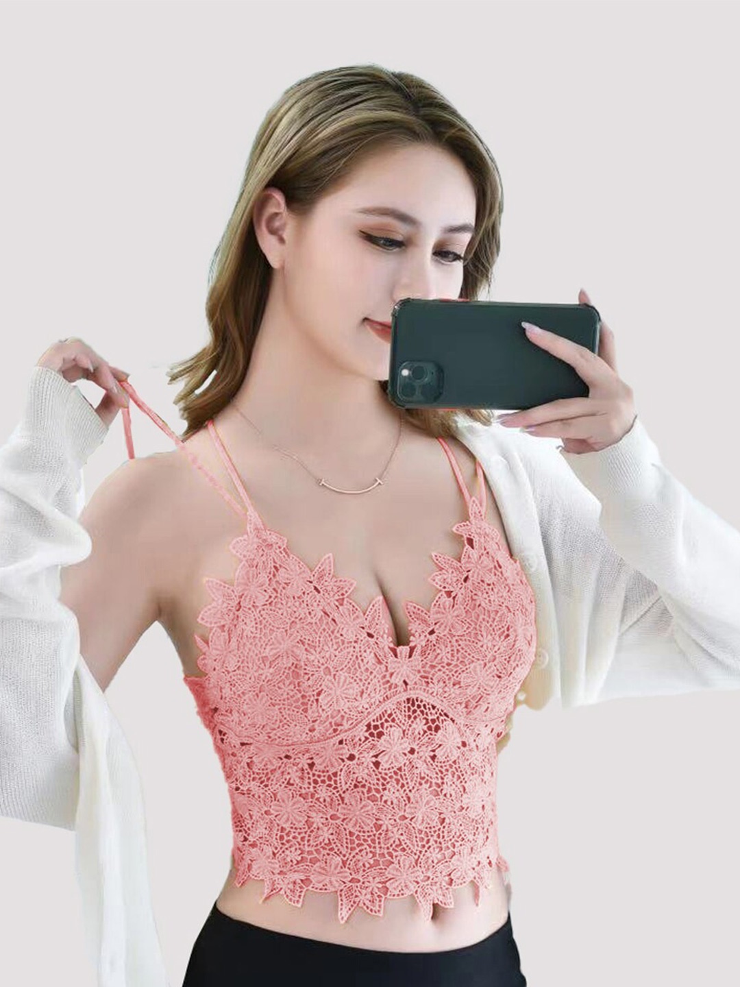 

Krelin Floral Bralette Bra Half Coverage Lightly Padded, Pink