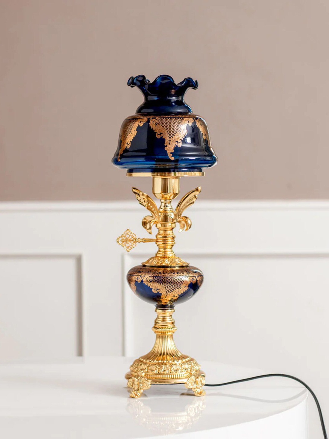

THEDECORKART Gold Toned & Blue Textured Abstract Shaped Metal Table Lamp