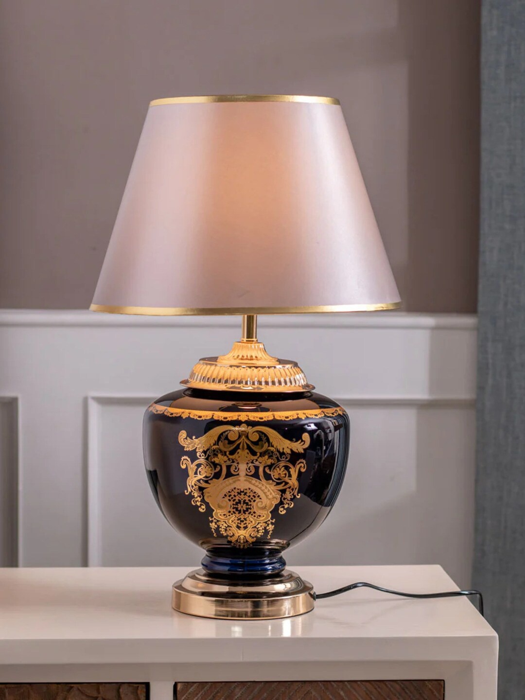 

THEDECORKART Grey & Navy Blue Frustum Shaped Metal Table Lamp