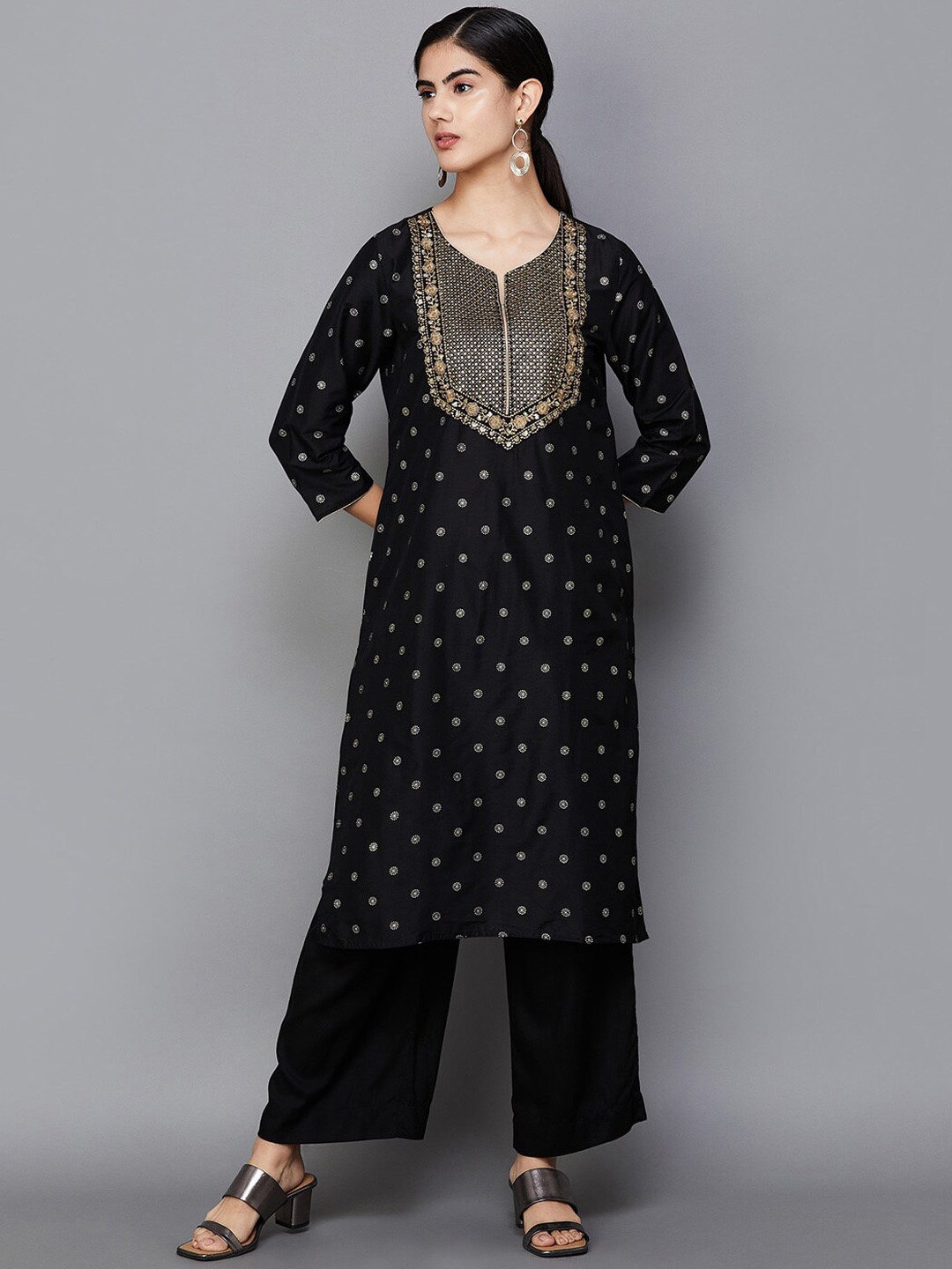 

Melange by Lifestyle Geometric Printed Kurta, Black