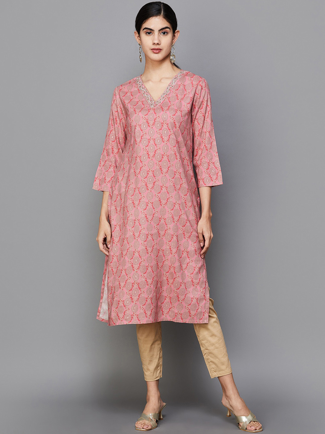 

Melange by Lifestyle Ethnic Motifs Printed Kurta, Pink