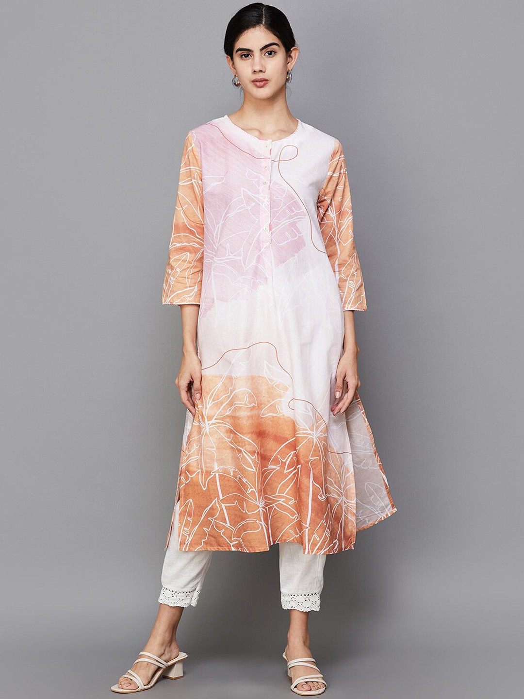 

Melange by Lifestyle Printed Pure Cotton Sequinned Kurta, Beige