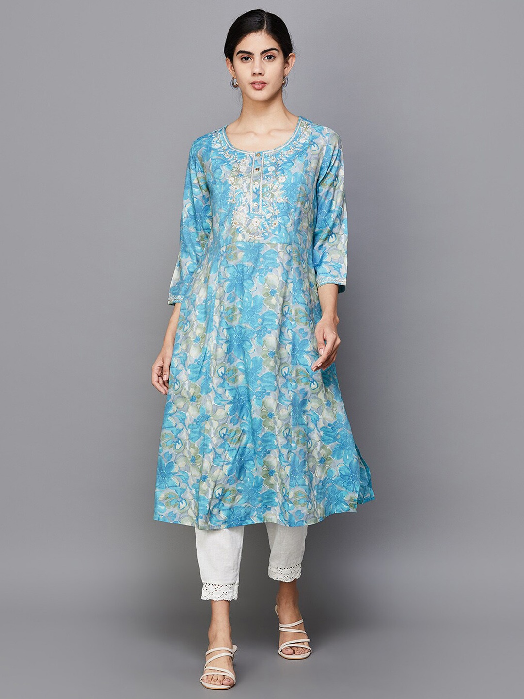 

Melange by Lifestyle Floral Printed Kurta, Blue