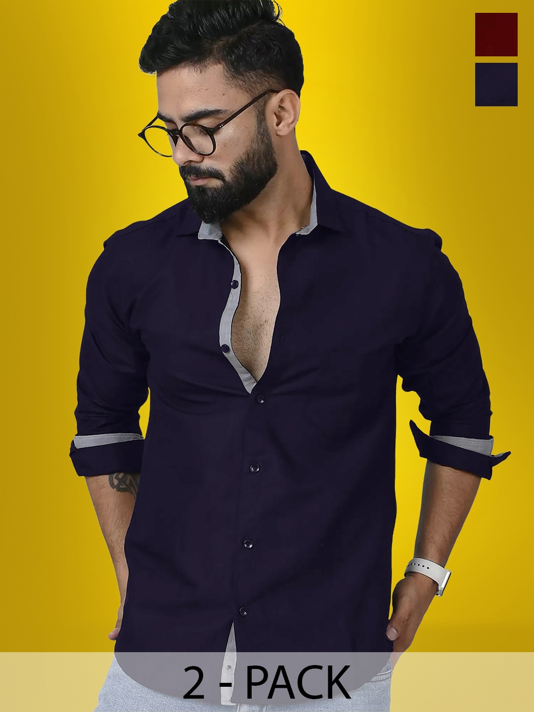 

Tee Projekt Pack Of 2 Standard Fit Cotton Casual Shirts, Navy blue