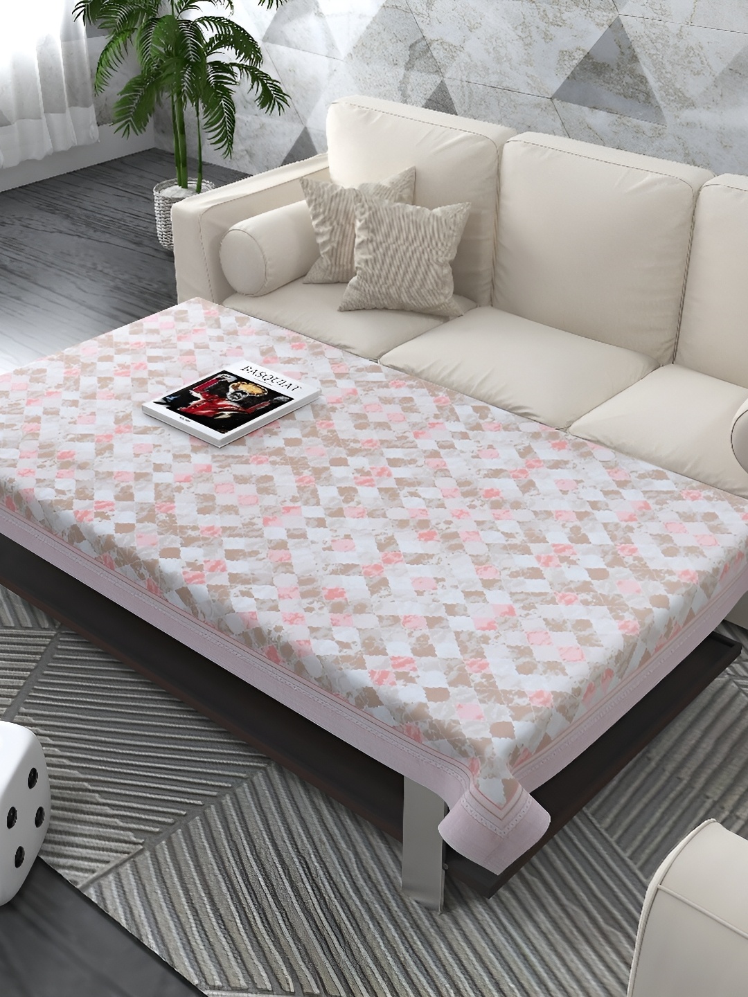 

MONKDECOR White Floral Cotton 6-Seater Table Cover