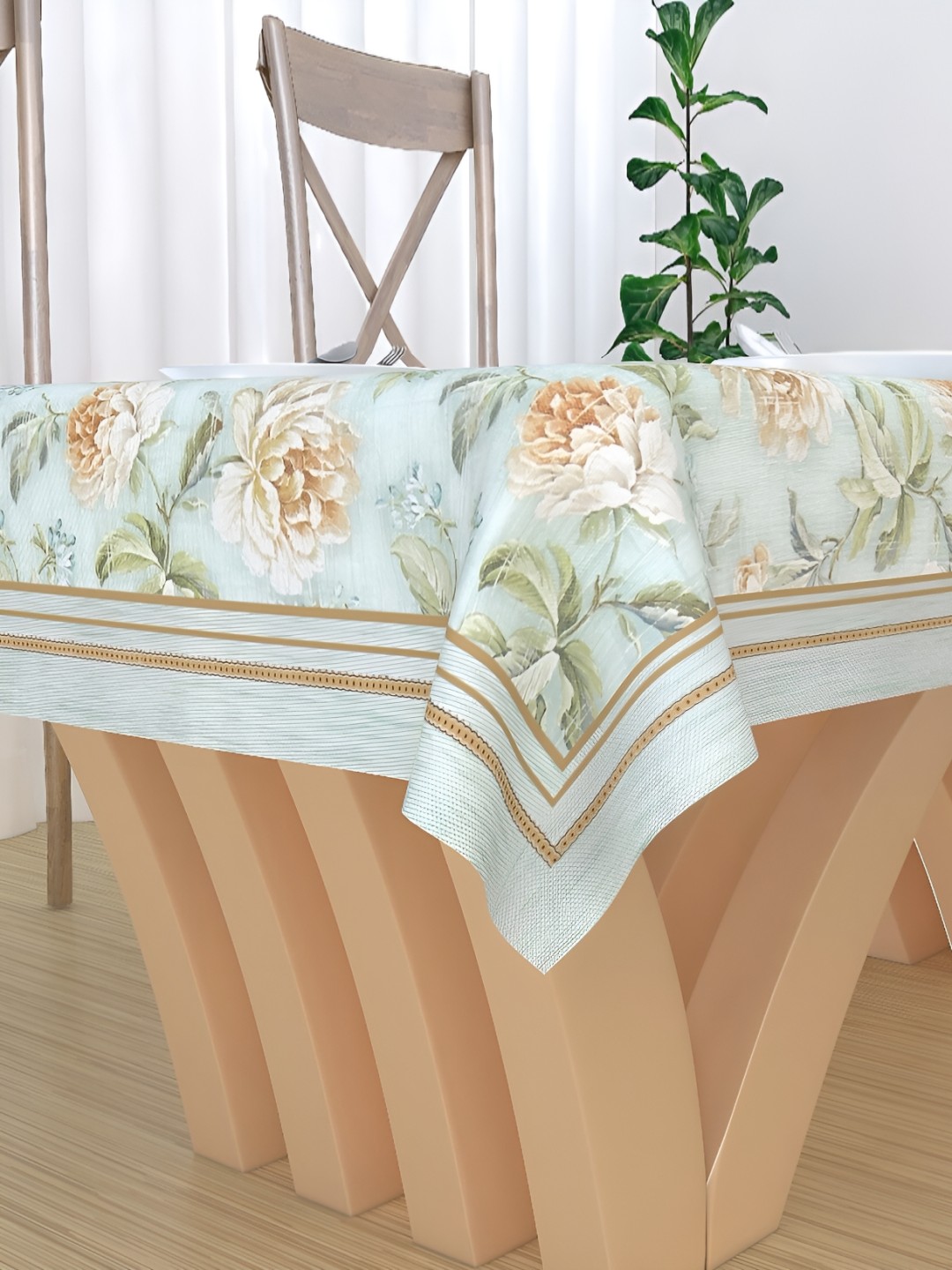

MONKDECOR White Floral Cotton 2-Seater Table Cover