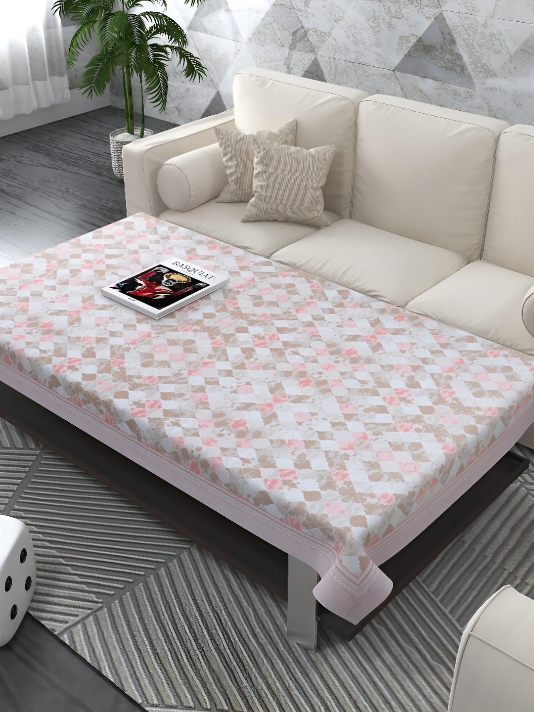 

MONKDECOR White Floral Cotton 2-Seater Table Cover