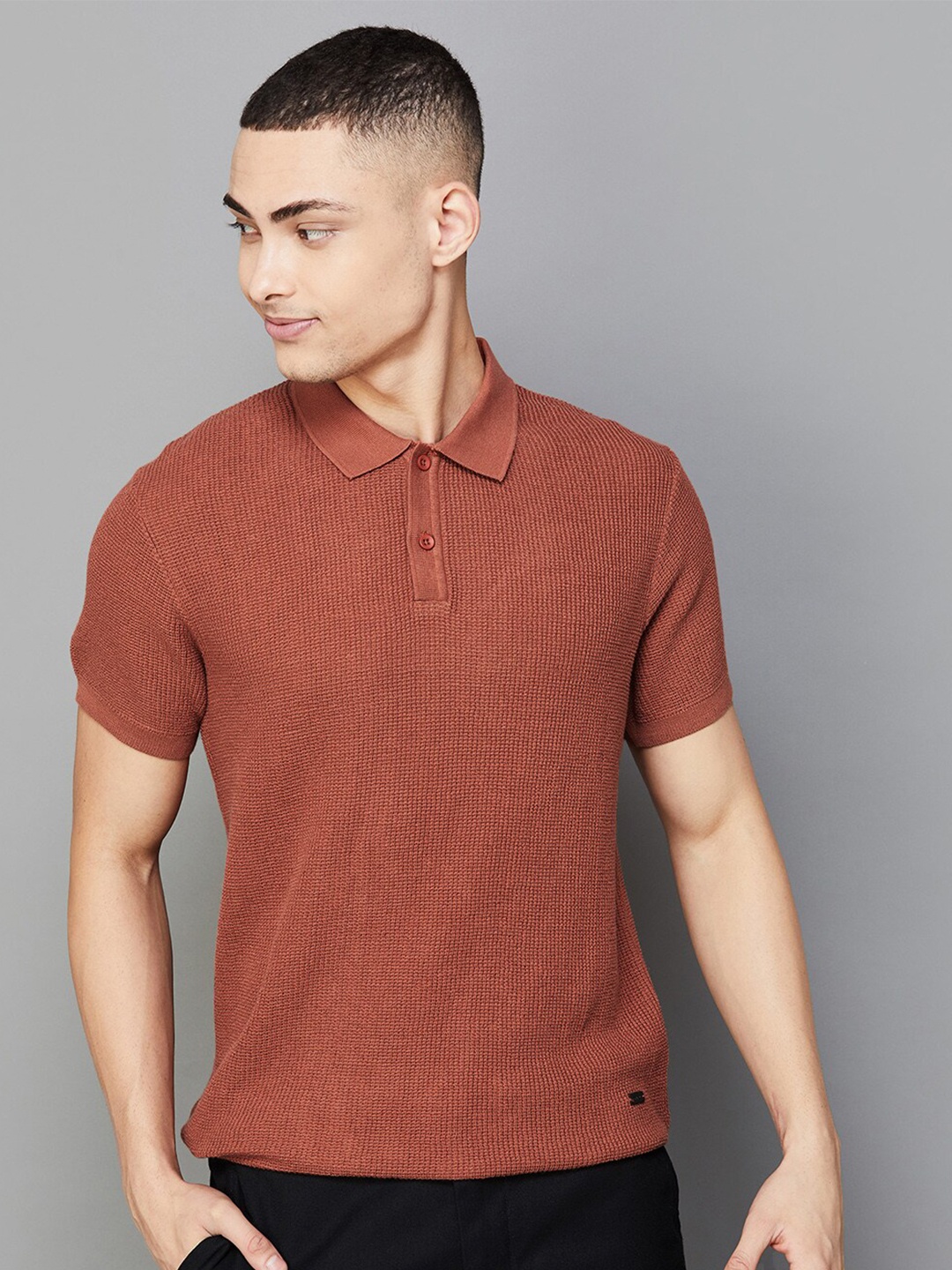 

Fame Forever by Lifestyle Polo Collar Short Sleeves Cotton Slim Fit T-shirt, Brown