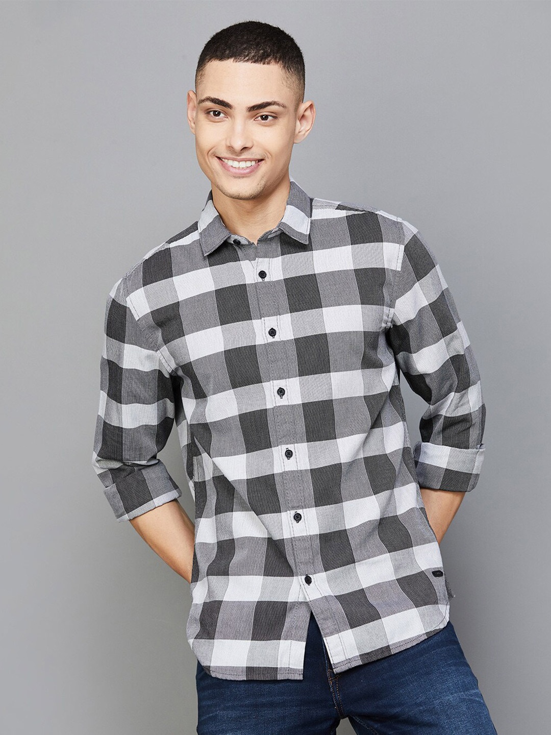 

Fame Forever by Lifestyle Gingham Checked Cotton Casual Shirt, Black