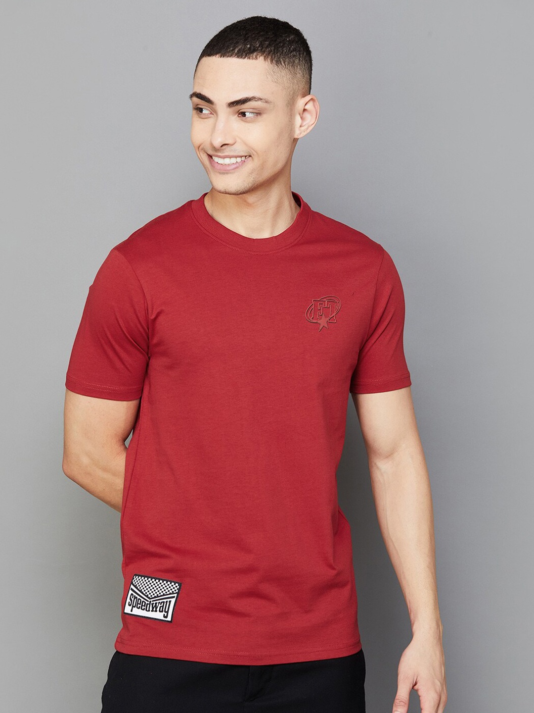 

Fame Forever by Lifestyle Typography Printed Round Neck Short Sleeves Cotton T-shirt, Red