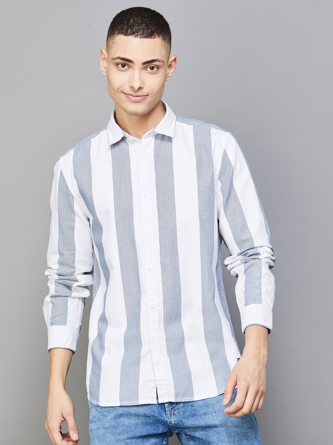 

Fame Forever by Lifestyle Vertical Striped Cotton Casual Shirt, White