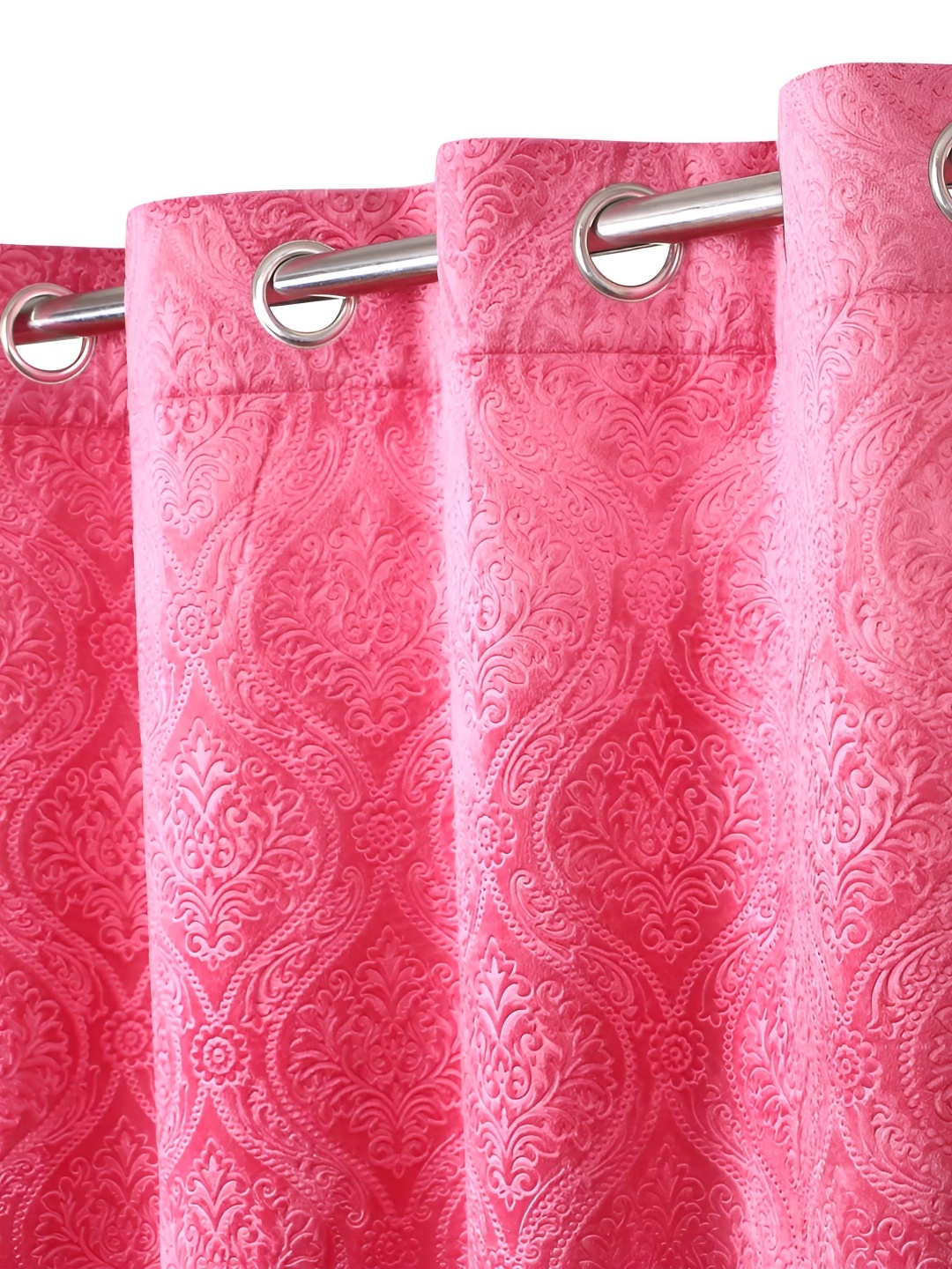 

HOMECRUST Pink 2 Pieces Ethnic Motifs Velvet Room Darkening Long Door Curtain