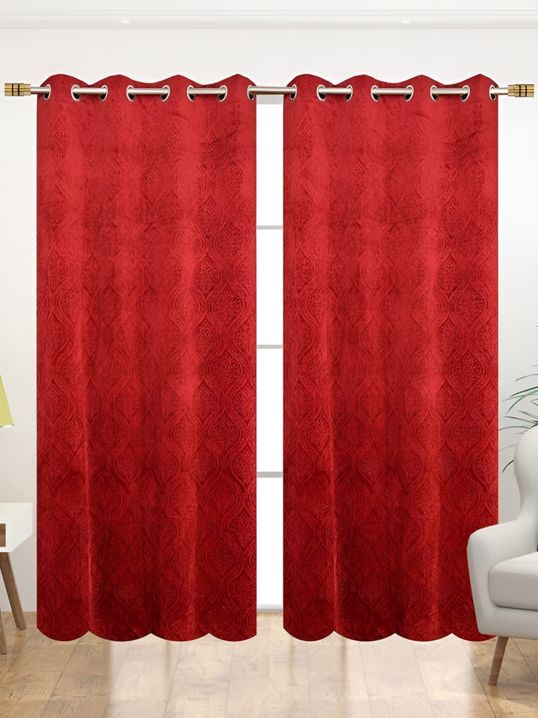 

HOMECRUST Maroon 2 Pieces Ethnic Motifs Room Darkening Long Door Curtain