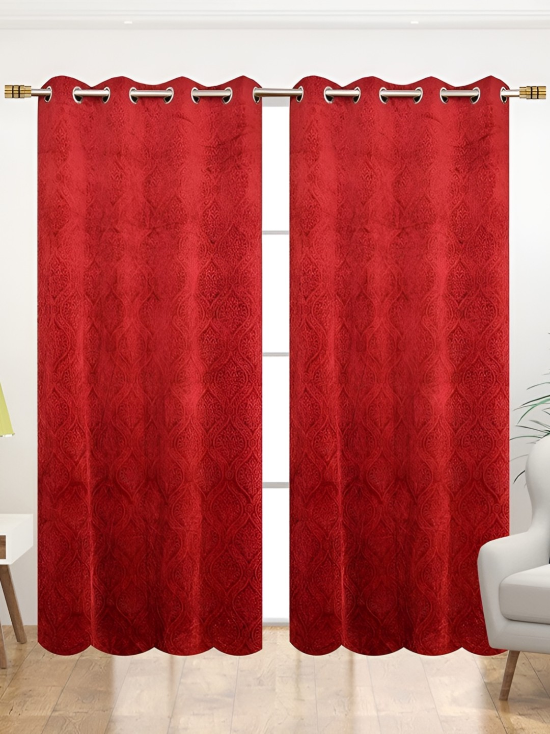 

HOMECRUST Maroon 2 Pieces Ethnic Motifs Velvet Room Darkening Door Curtain