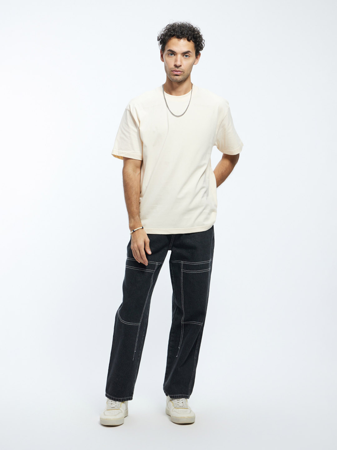 

Urban Monkey Round Neck Short Sleeves Cotton Oversized T-shirt, Peach