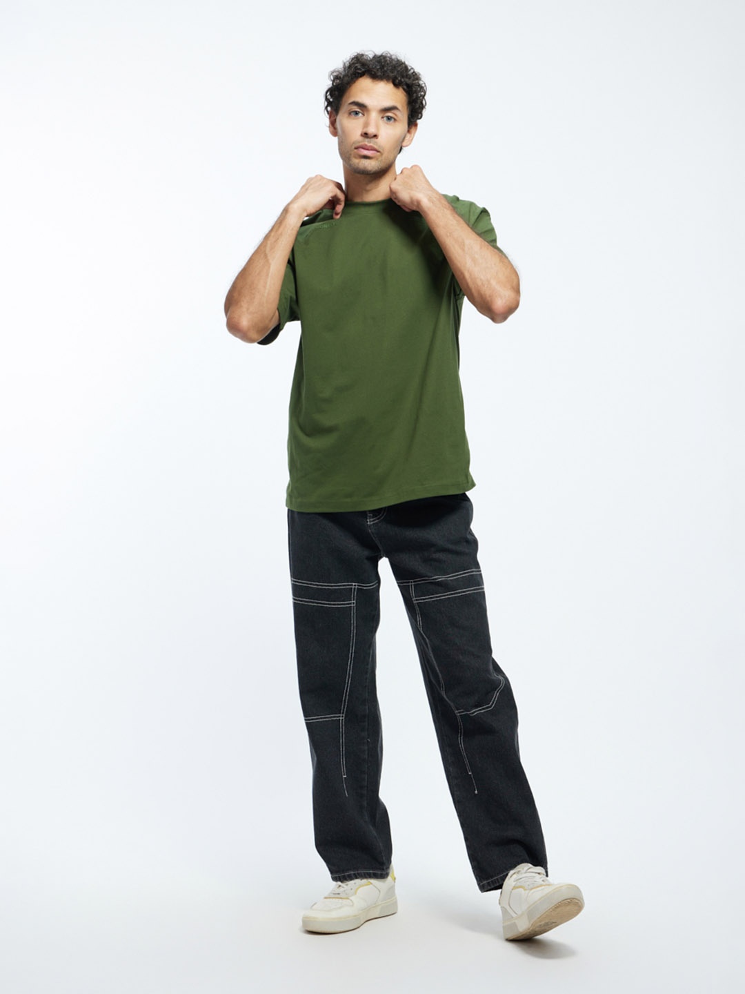 

Urban Monkey Round Neck Short Sleeves Cotton Oversized T-shirt, Green