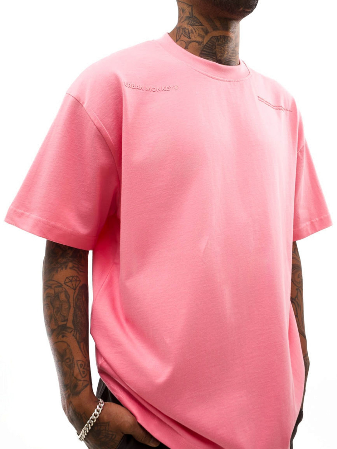 

Urban Monkey Round Neck Short Sleeves Cotton Oversized T-shirt, Pink