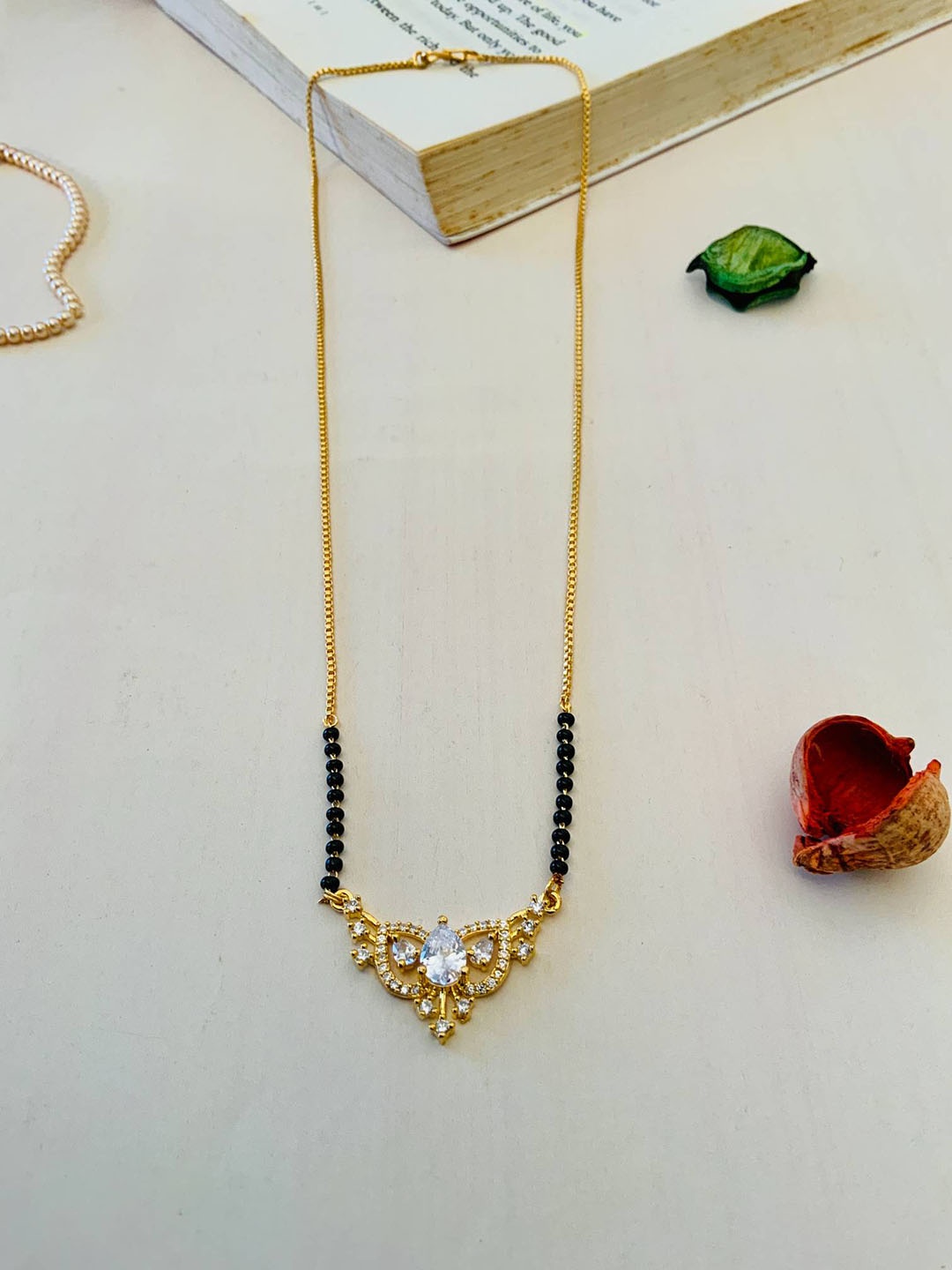 

ABDESIGNS Gold-Plated Artificial Stones-Studded Mangalsutra