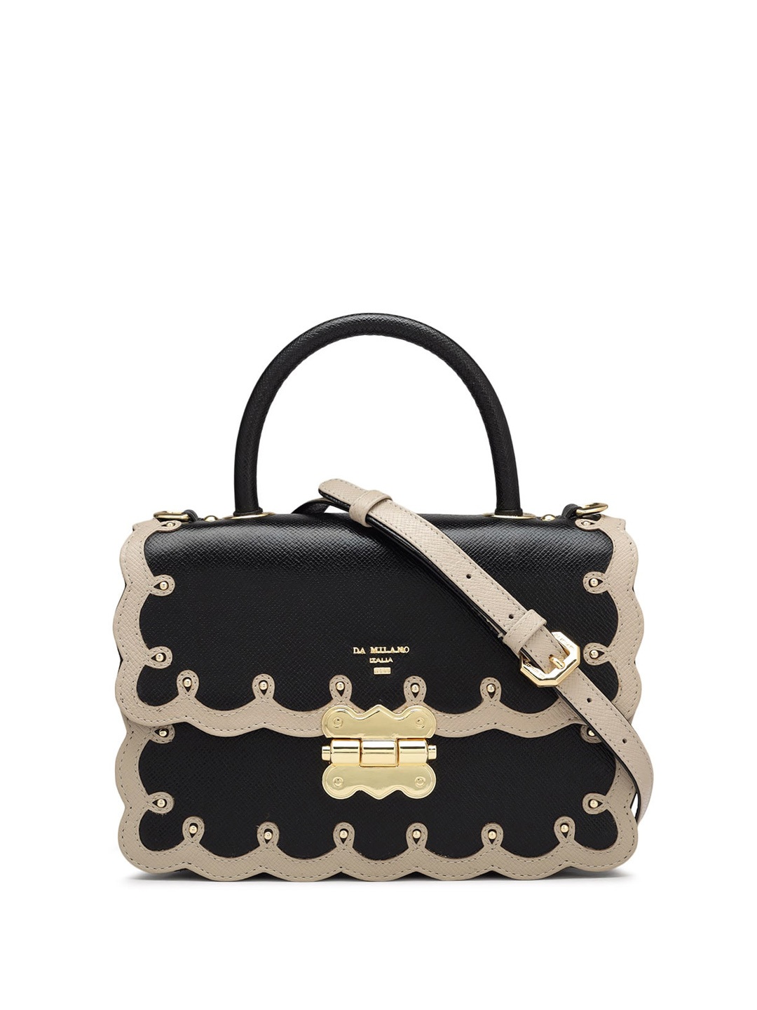 

Da Milano Textured Leather Structured Satchel, Black