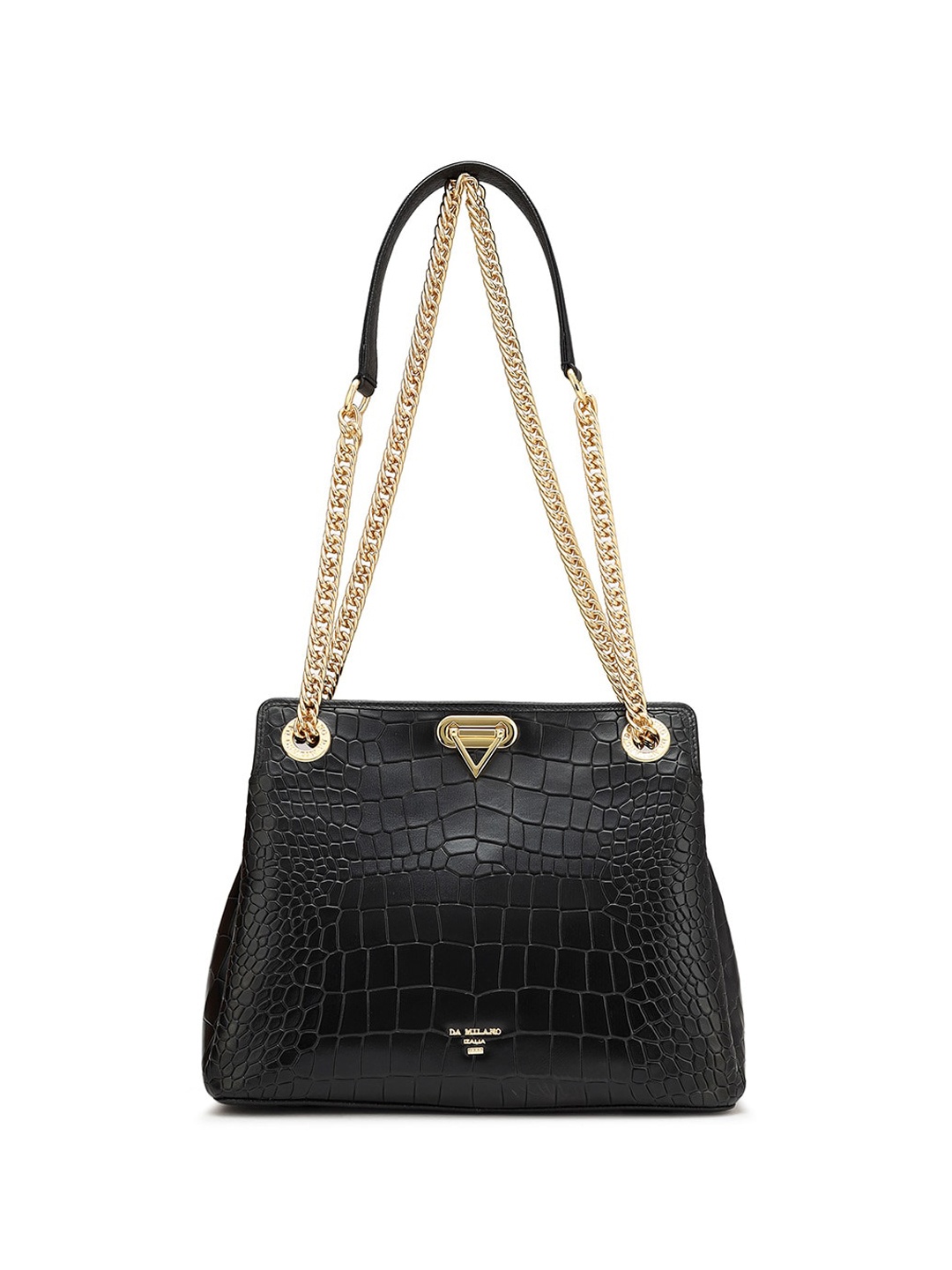 

Da Milano Textured Leather Structured Shoulder Bag, Black