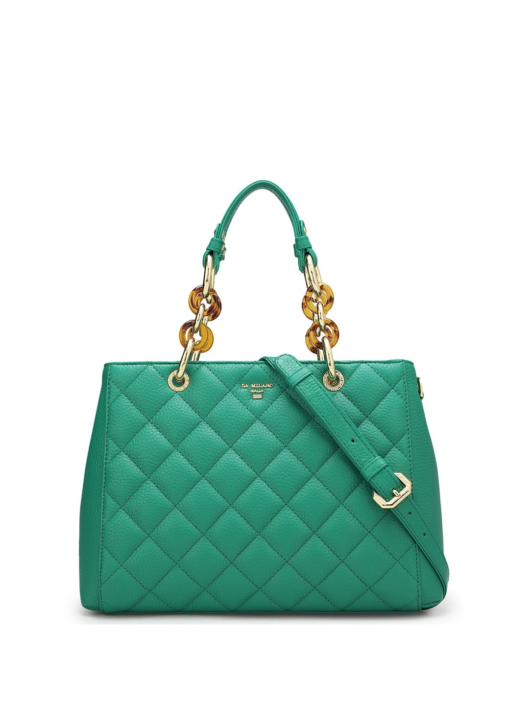 

Da Milano Textured Quilted Detailed Leather Structured Handheld Bag, Green
