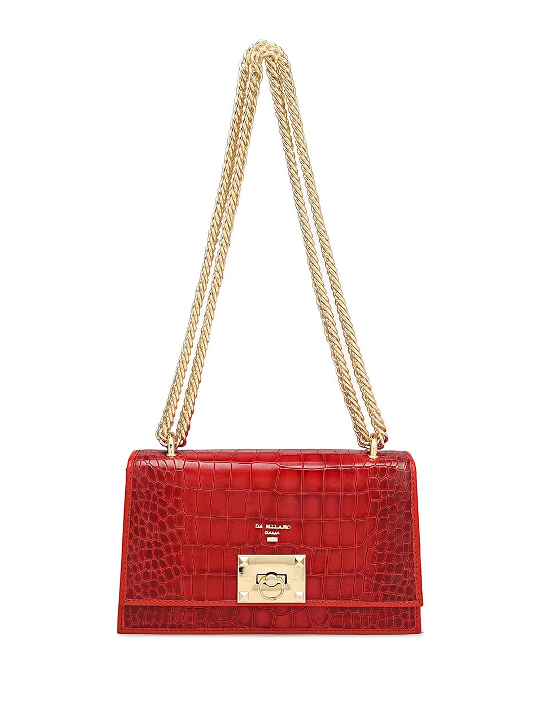 

Da Milano Textured Leather Structured Sling Bag, Red