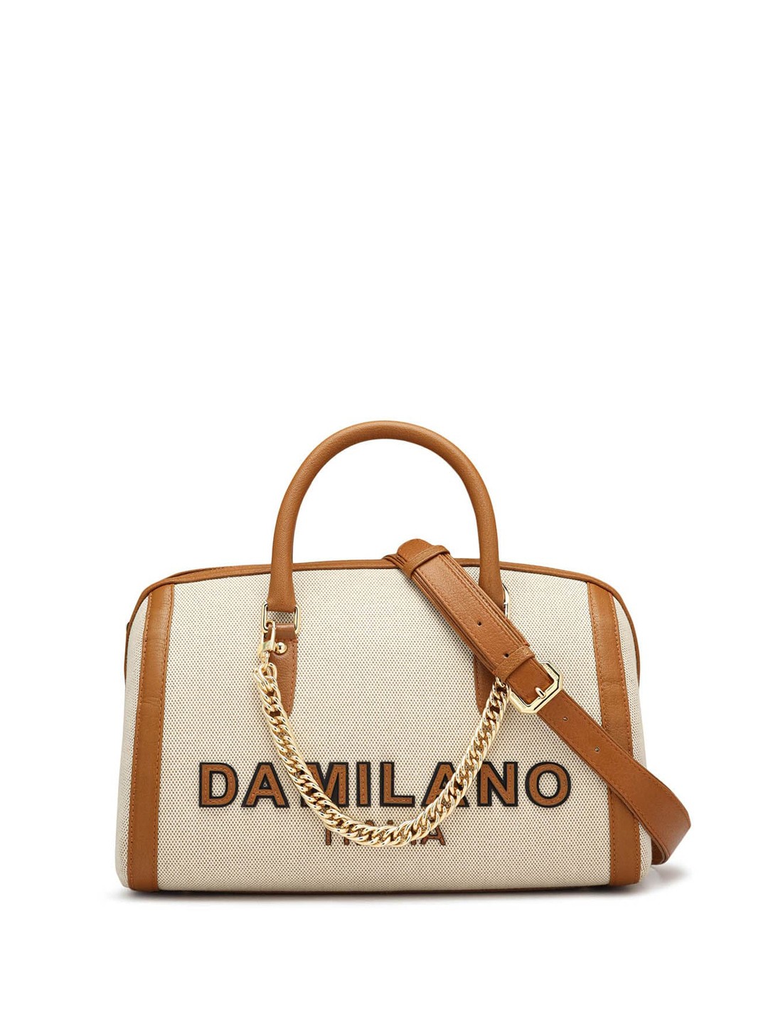

Da Milano Leather Bucket Handheld Bag With Applique, Beige
