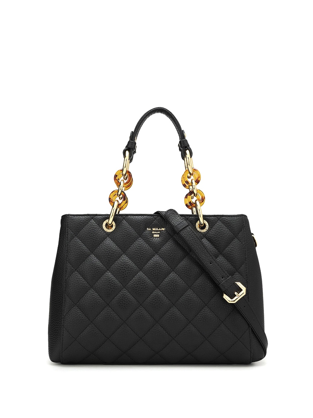 

Da Milano Leather Structured Handheld Bag with Quilted, Black