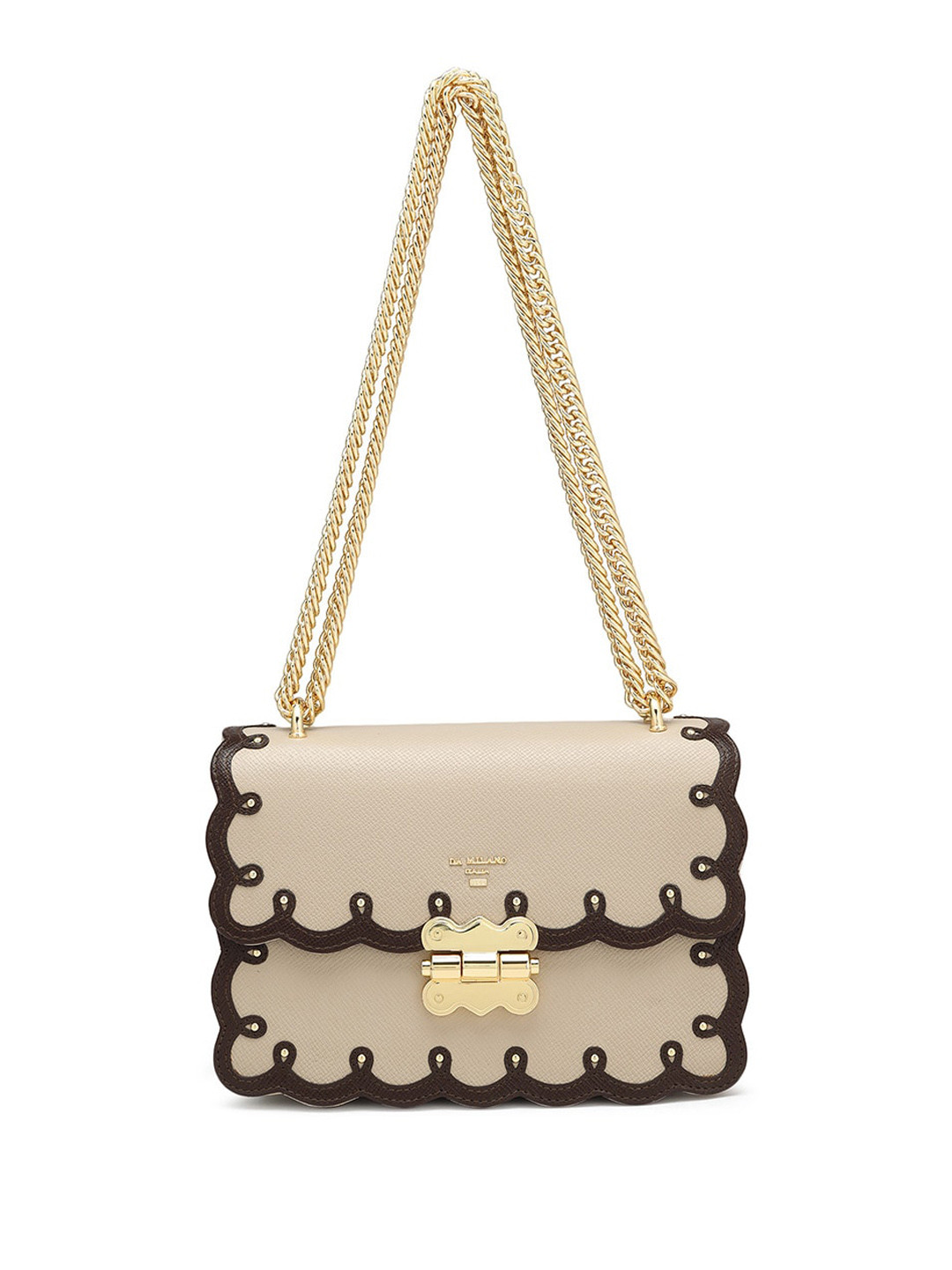 

Da Milano Leather Self Design Sling Bag, White