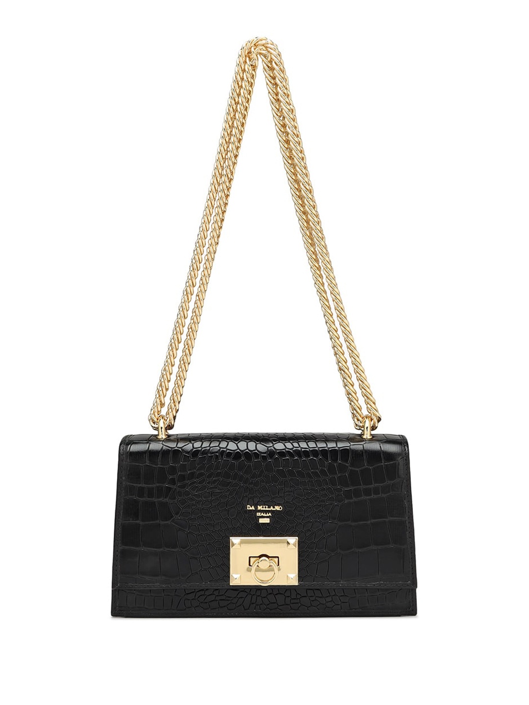 

Da Milano Textured Leather Structured Sling Bag, Black