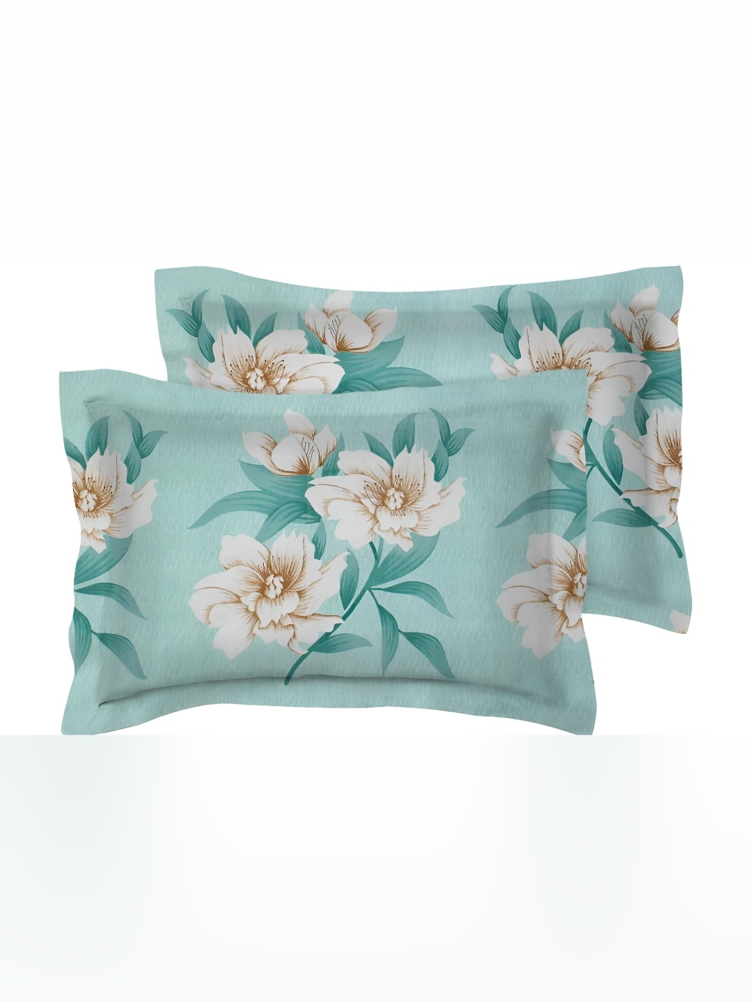 

bsb home Green & Beige 2 Pieces Floral Printed Pure Cotton Rectangle Pillow Covers