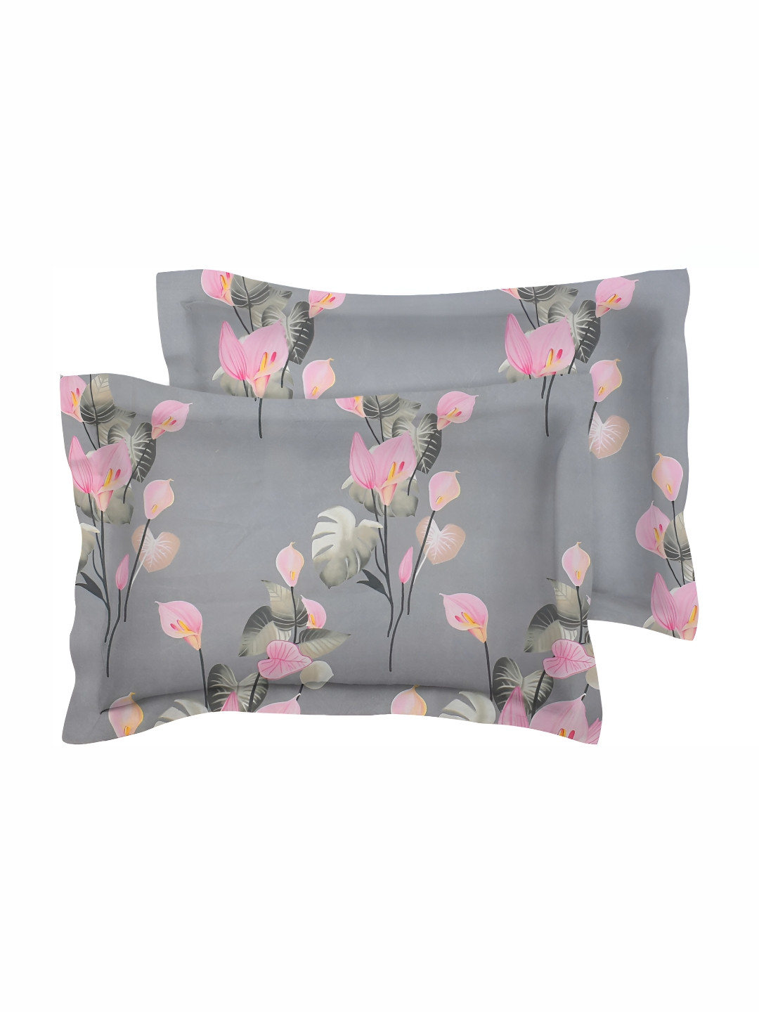 

bsb home Grey & Pink 2 Pieces Printed Pure Cotton Rectangle Pillow Covers