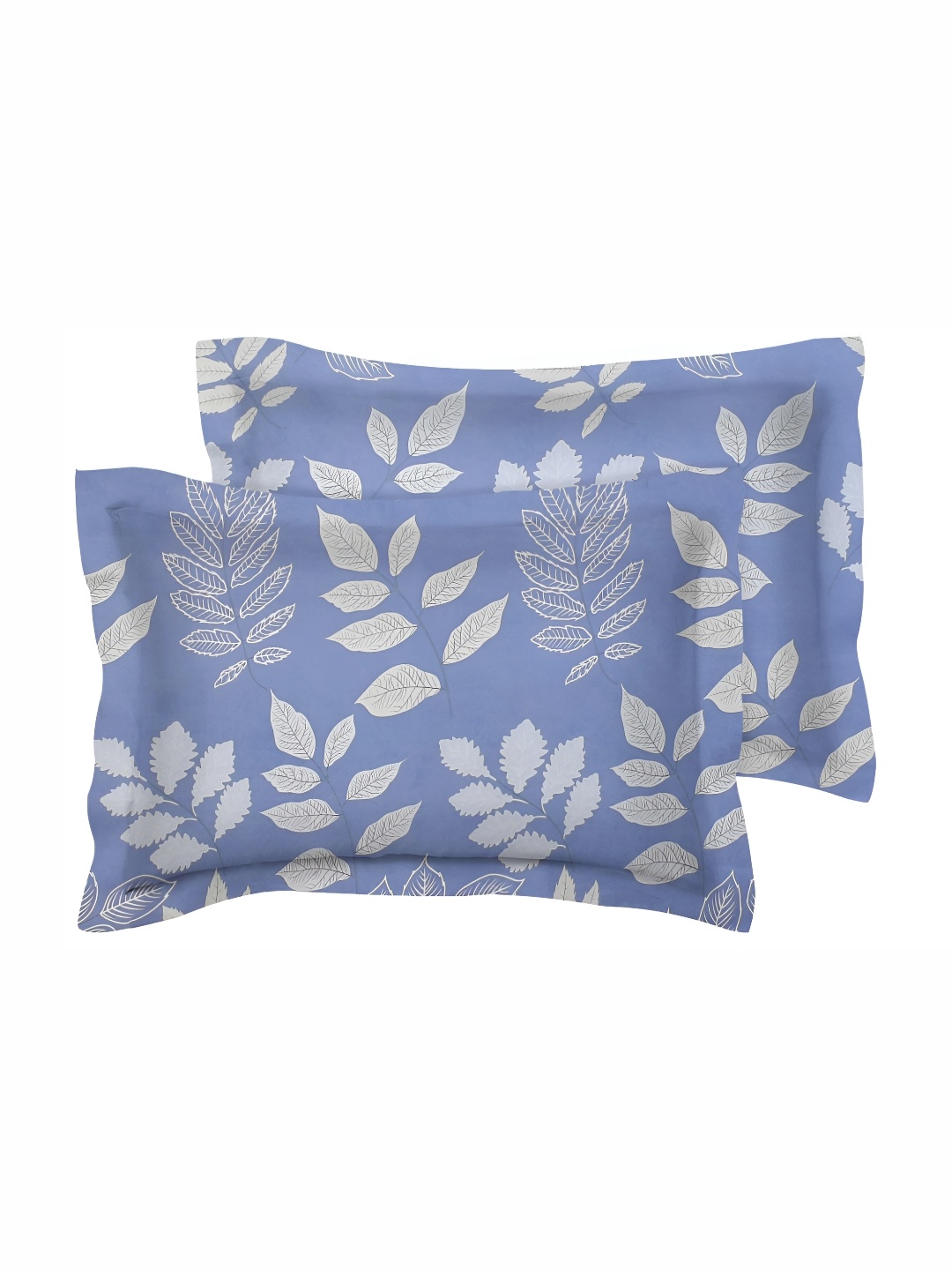

bsb home Blue & Silver-Toned 2 Pieces Printed Pure Cotton Rectangle Pillow Covers