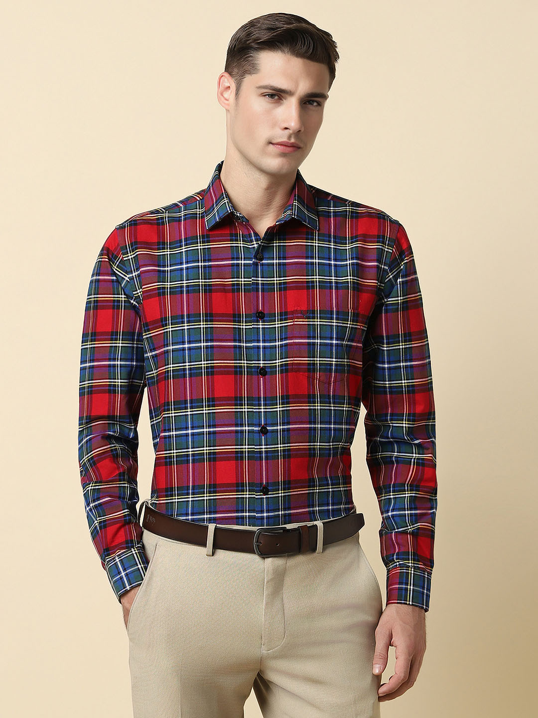 

Allen Solly Men Slim Fit Tartan Checks Opaque Checked Formal Shirt, Multi