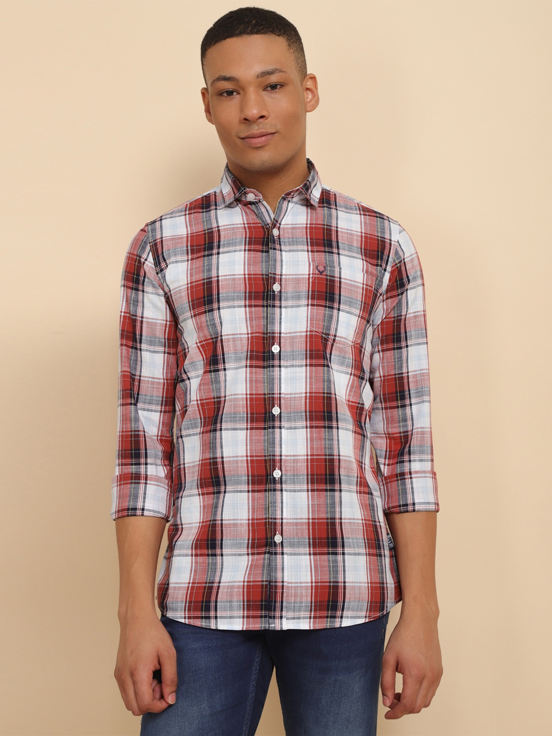 

Allen Solly Tartan Checked Spread Collar Pure Cotton Casual Shirt, Maroon