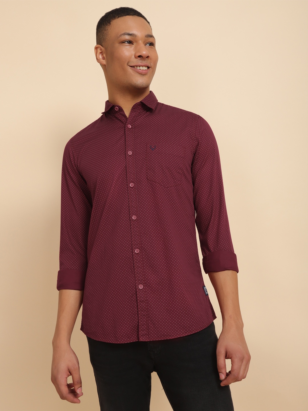 

Allen Solly Slim Fit Micro Ditsy Printed Spread Collar Pure Cotton Casual Shirt, Maroon