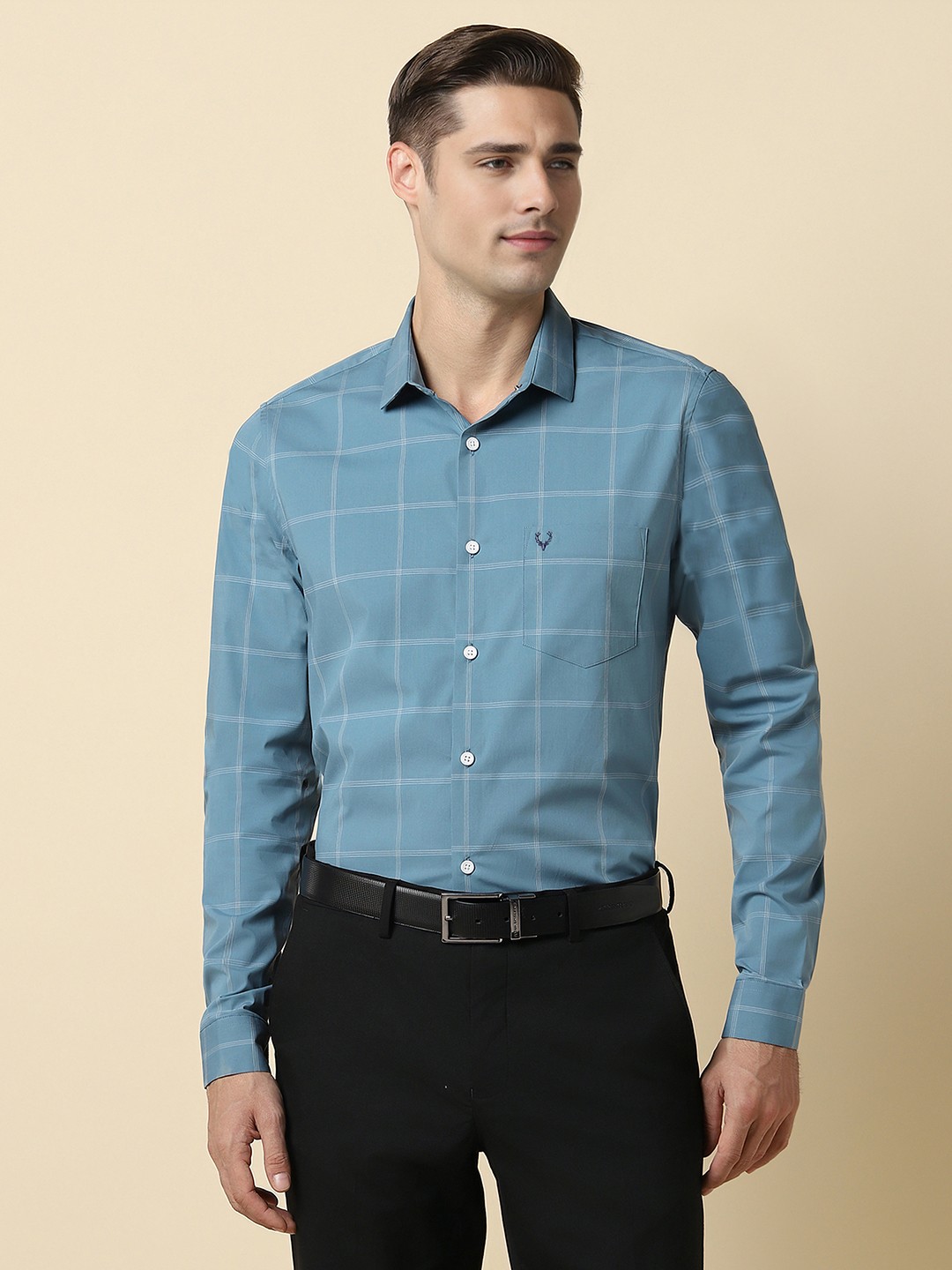 

Allen Solly Slim Fit Windowpane Checked Formal Shirt, Blue