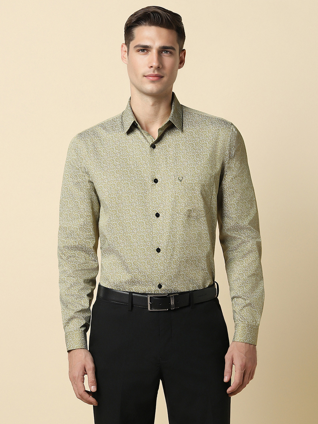 

Allen Solly Slim Fit Micro Ditsy Printed Pure Cotton Formal Shirt, Green