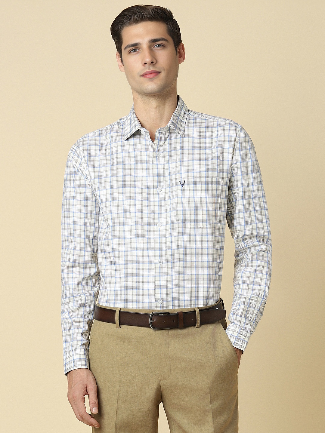 

Allen Solly Slim Fit Tartan Checked Spread Collar Pure Cotton Formal Shirt, White