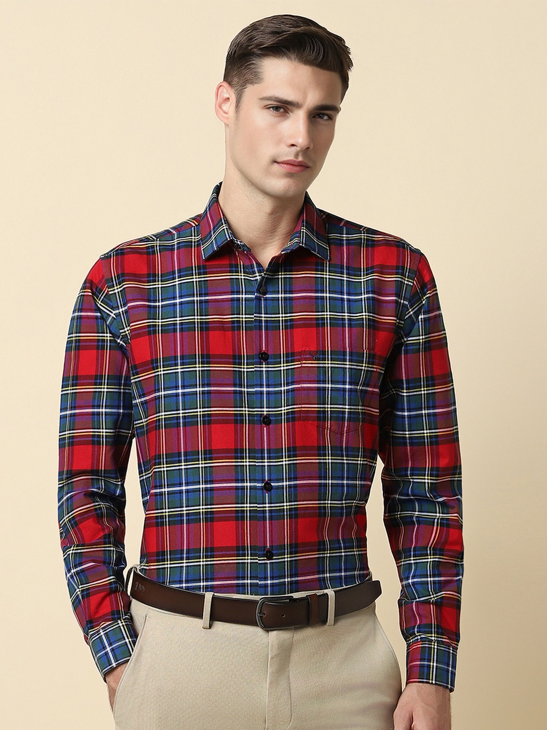 

Allen Solly Men Slim Fit Tartan Checks Opaque Checked Formal Shirt, Multi